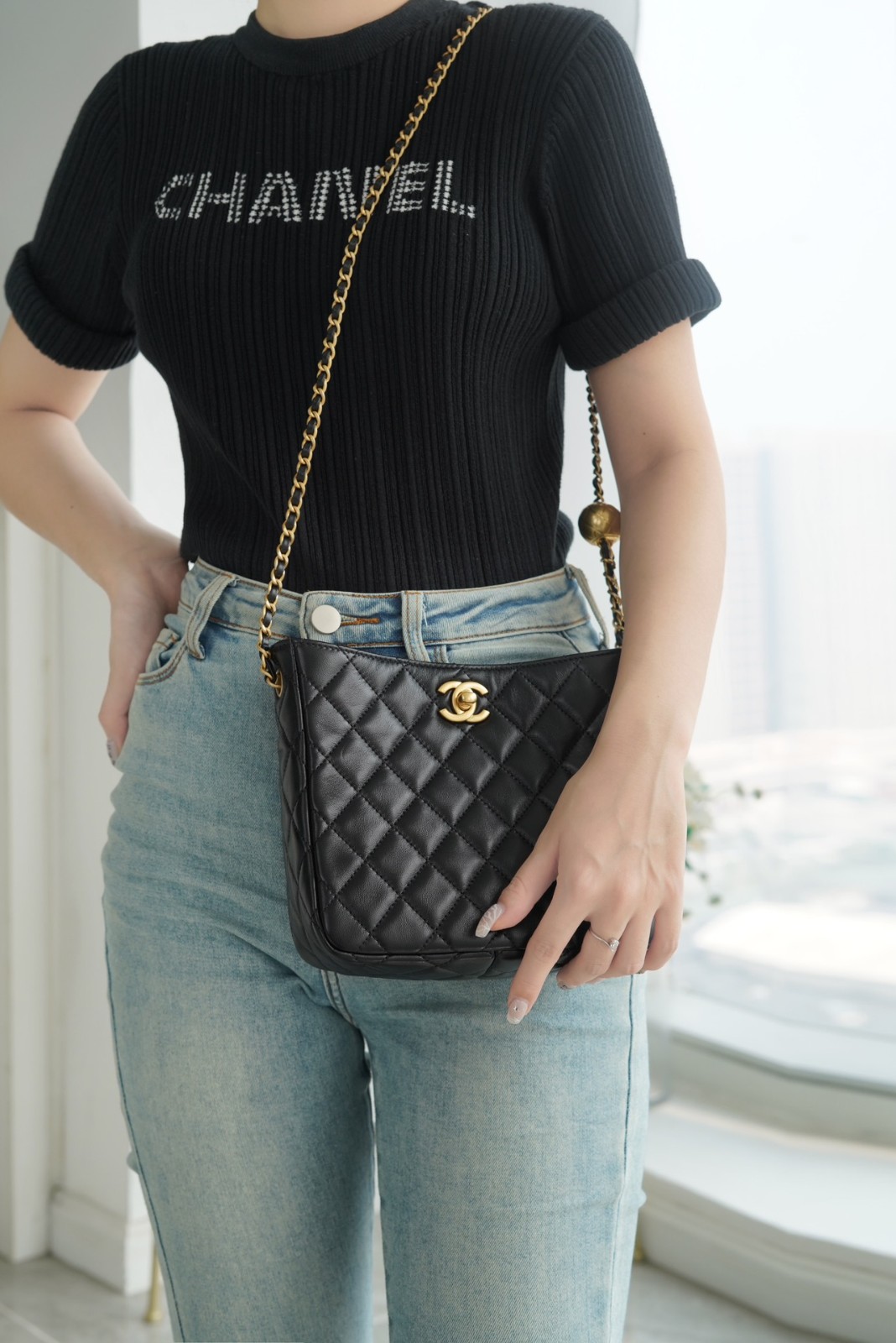 22K 金屬球嬉皮包 黑色_9