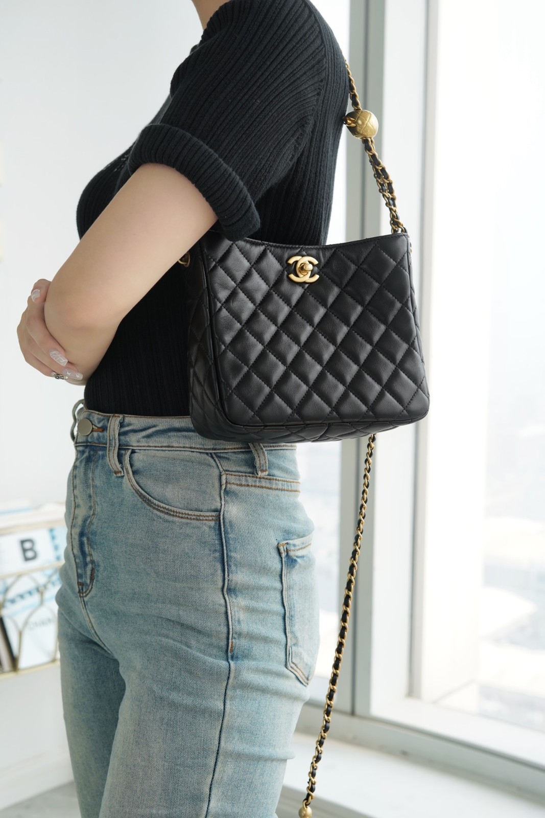 22K 金屬球嬉皮包 黑色_10