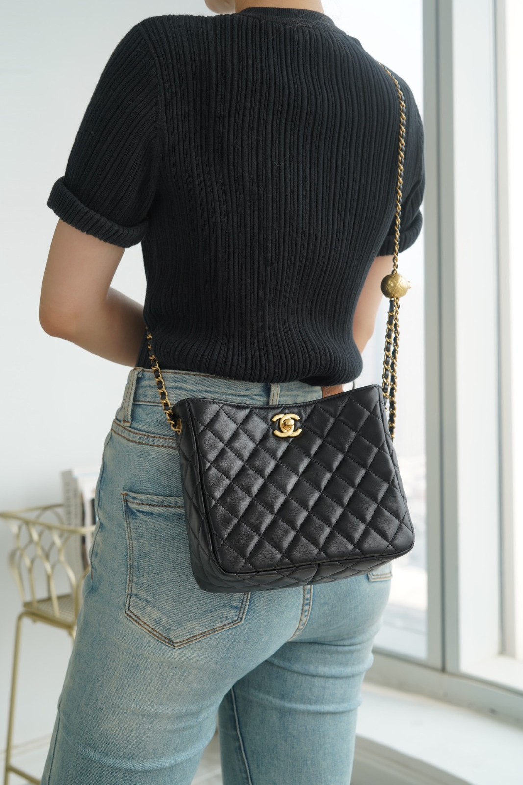 22K 金屬球嬉皮包 黑色_12