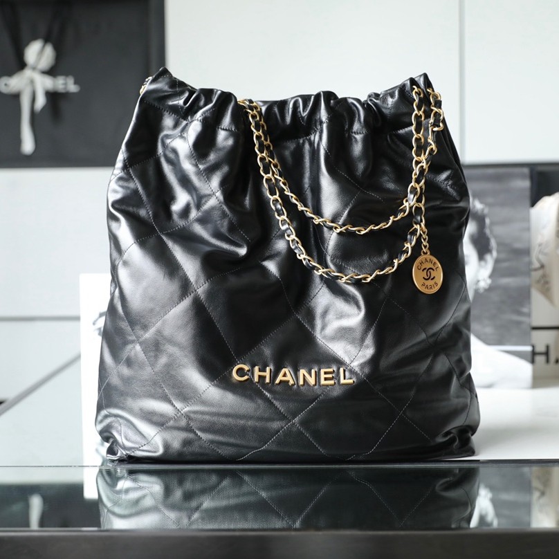 22Bag 大號 黑金亮面小牛皮_1