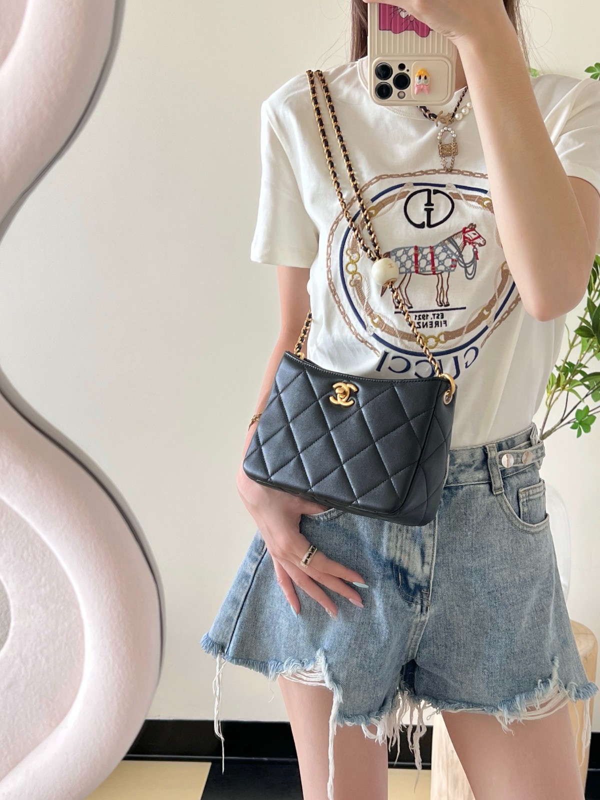 24S春夏 雙珍珠Hobo挎包黑色_7