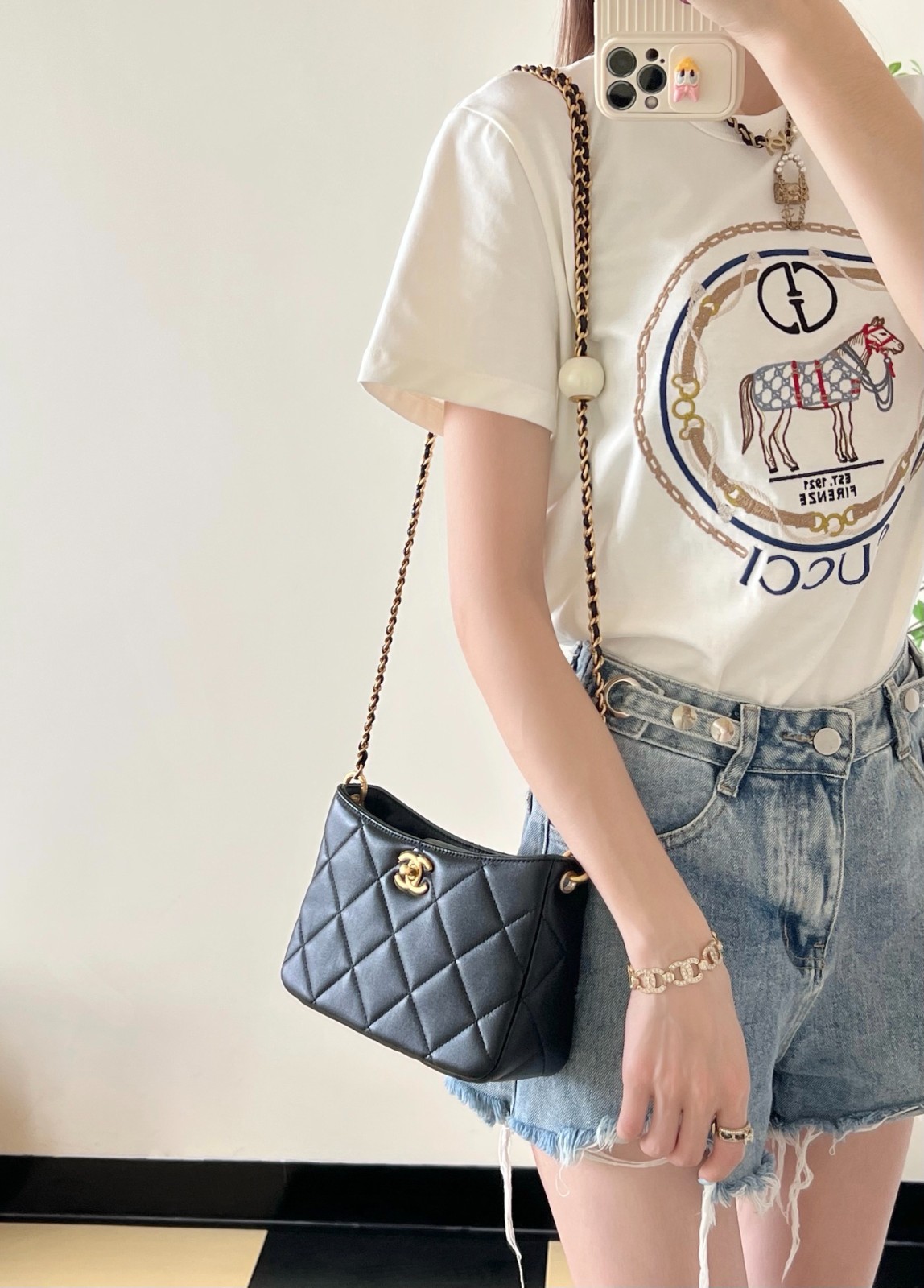 24S春夏 雙珍珠Hobo挎包黑色_8