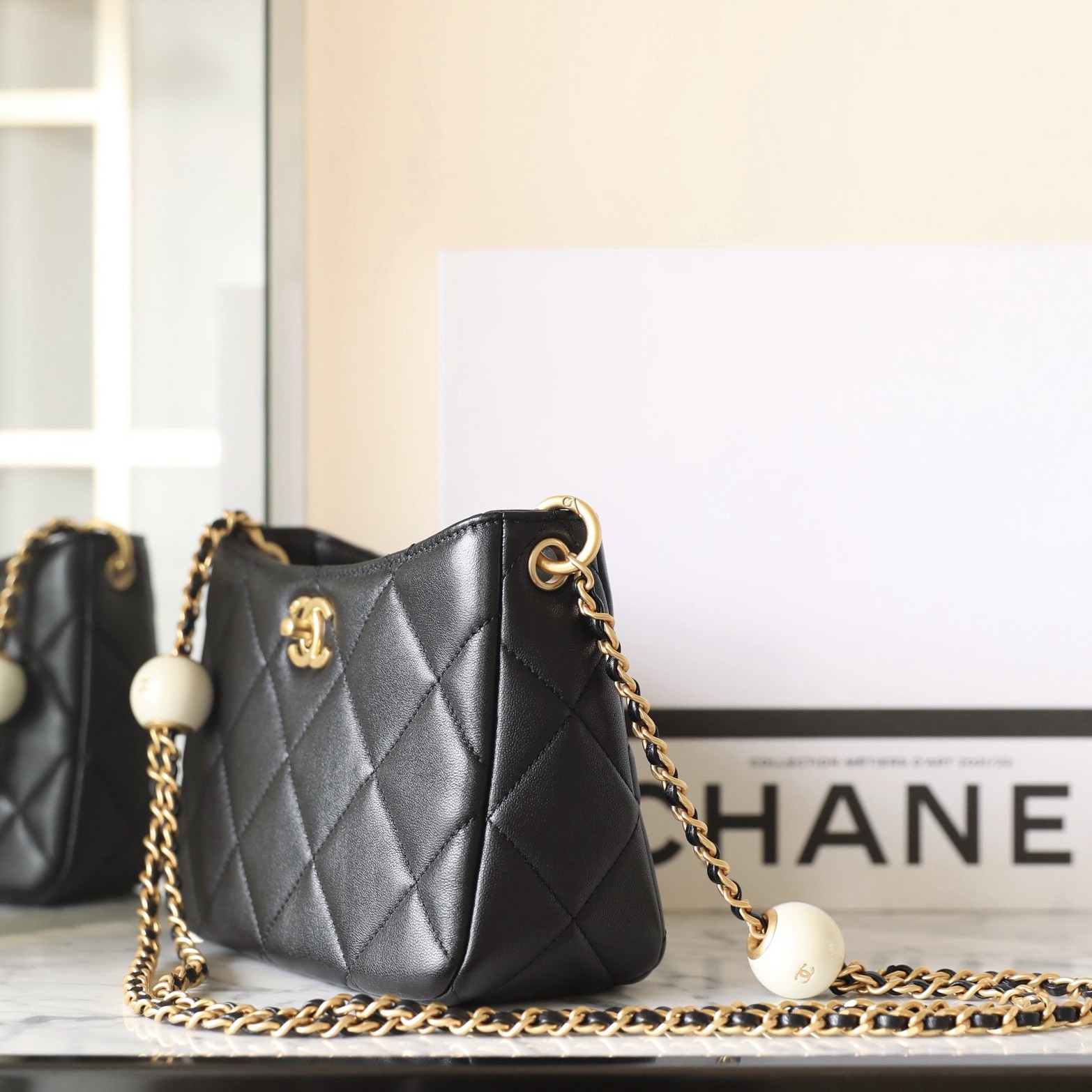 24S春夏 雙珍珠Hobo挎包黑色_2