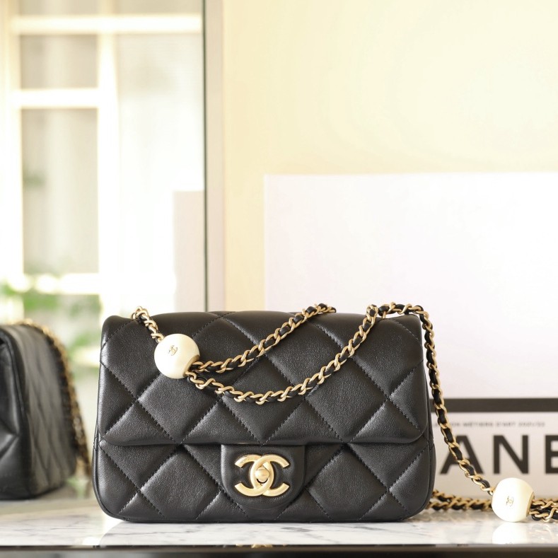 小香 CF雙珍珠大Mini羊皮 黑金_1