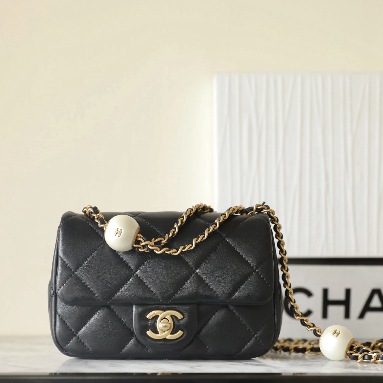 24S春夏 雙珍珠方胖子 黑色_1