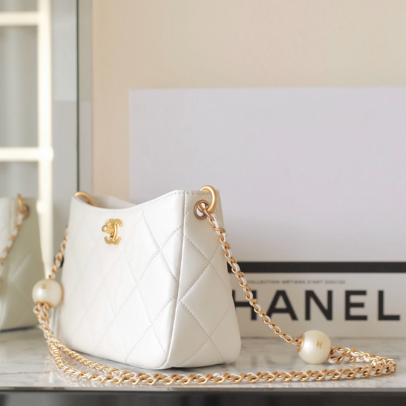 24S春夏雙珍珠Hobo挎包白色_2