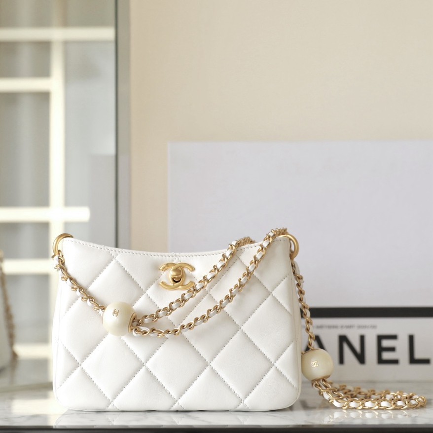 24S春夏雙珍珠Hobo挎包白色_1