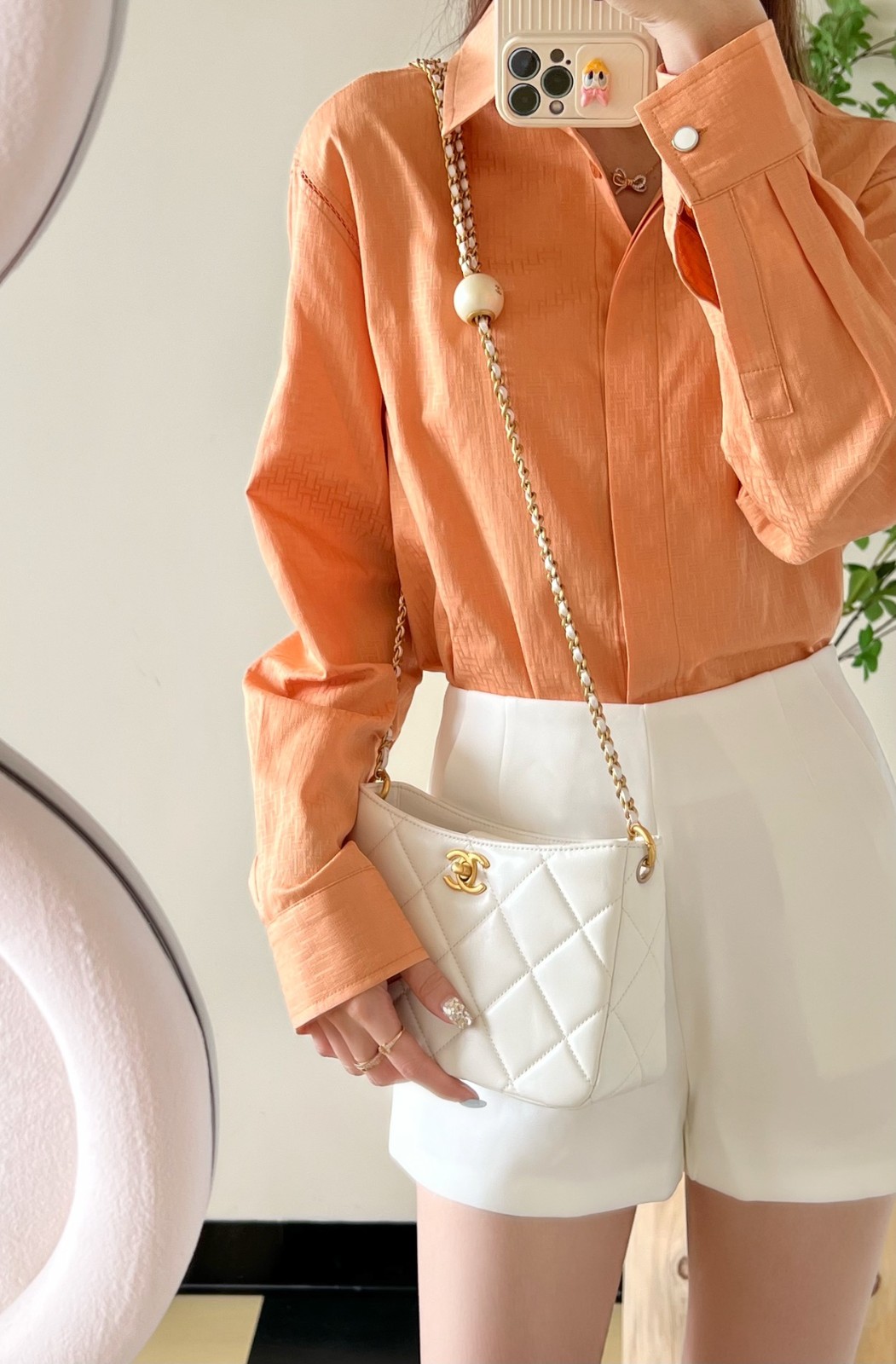 24S春夏雙珍珠Hobo挎包白色_8