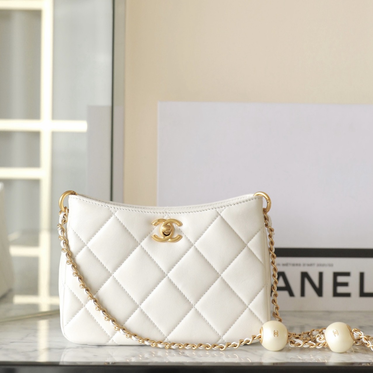 24S春夏雙珍珠Hobo挎包白色_7