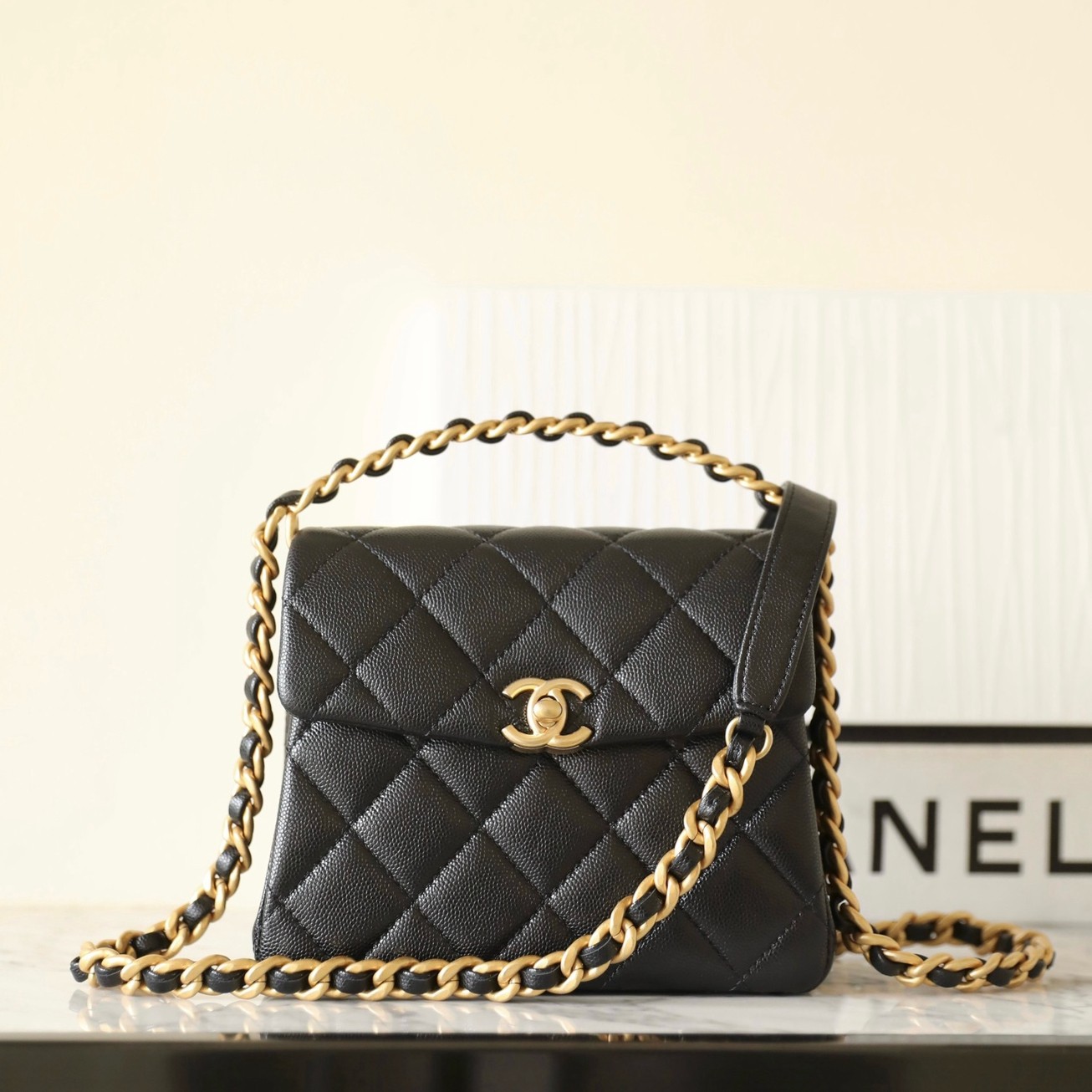 24S春夏復古鏈條手提包黑色_1