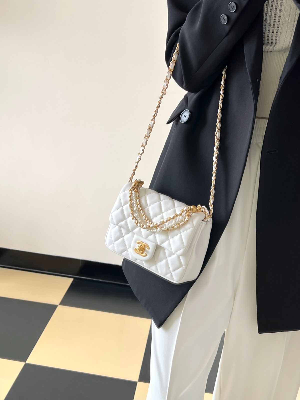 24P春夏珍珠鏈條口蓋包 白色_7