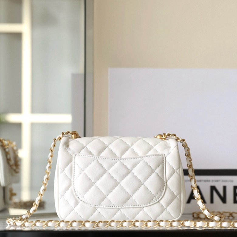 24P春夏珍珠鏈條口蓋包 白色_3