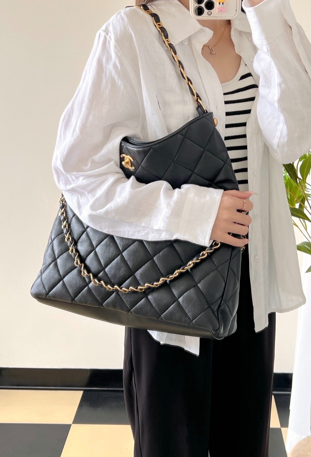 24P春夏腋下嬉皮包 黑色大號_9