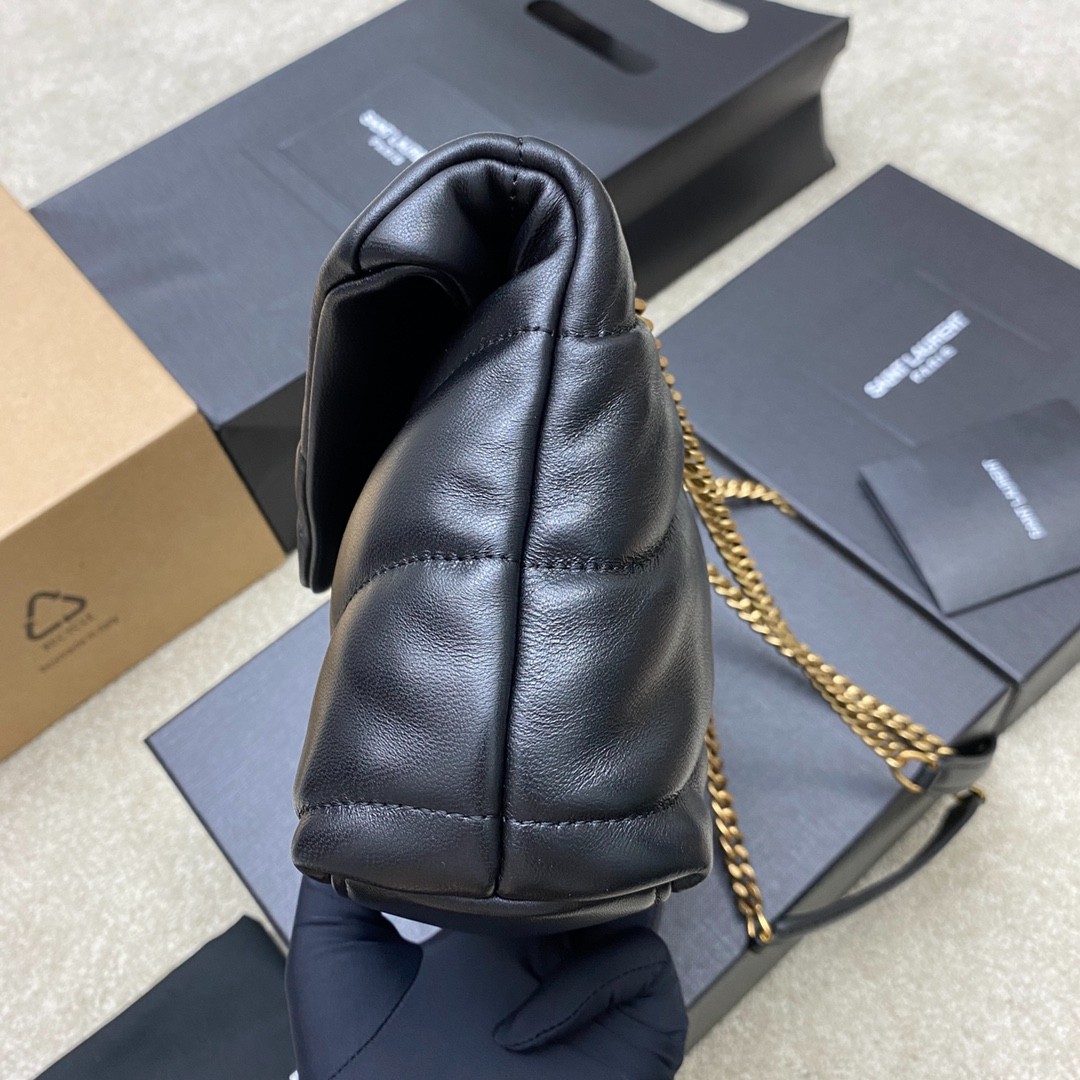 Loulou Puffer 迷你鏈條包羊皮 黑銀_3