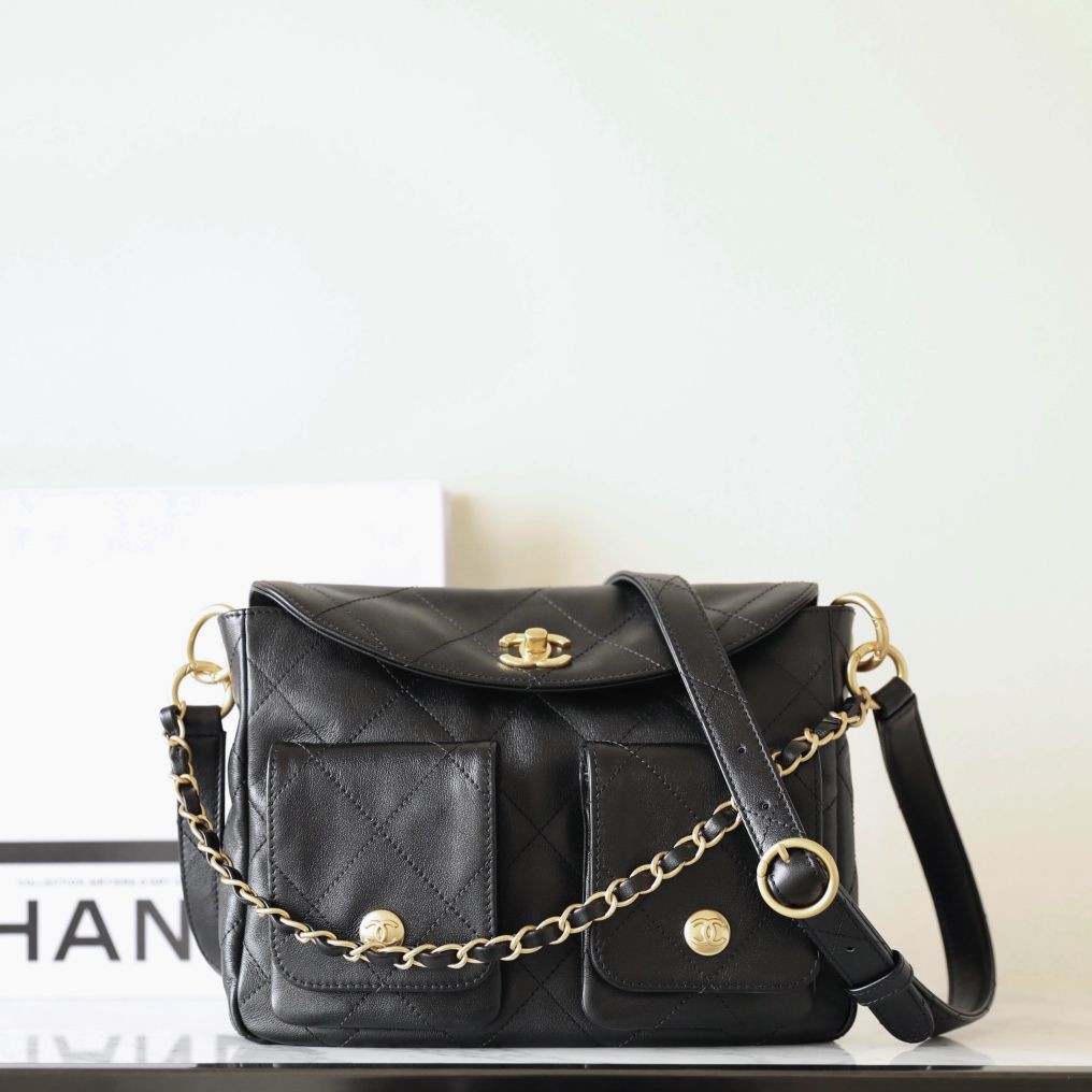 24P 春夏嬉皮郵差包 黑色 小號_1