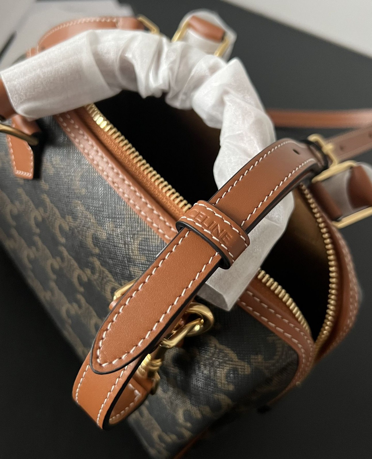 Triomphe Canvas小號老花波士頓包_4