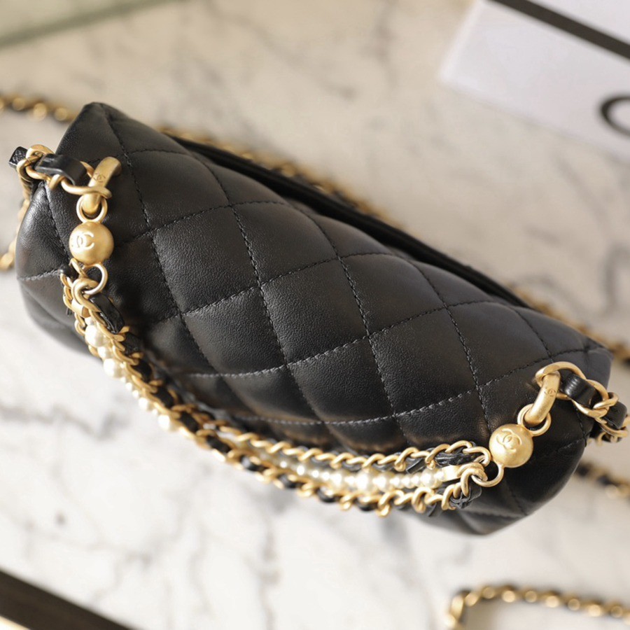 24P春夏 珍珠鏈條口蓋包 黑色_2