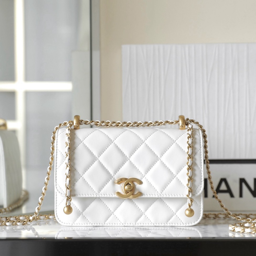 24C 雙金珠口蓋包 白色 小號_1