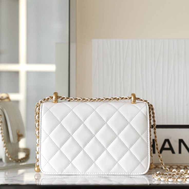 24C 雙金珠口蓋包 白色 小號_2