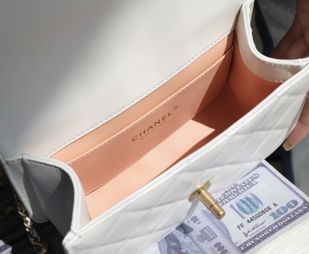 24C 雙金珠口蓋包 白色 小號_5