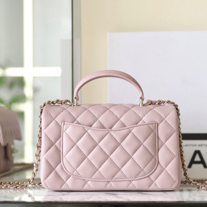 24P手柄口蓋包 CF羊皮大Mini手提包 粉色_3