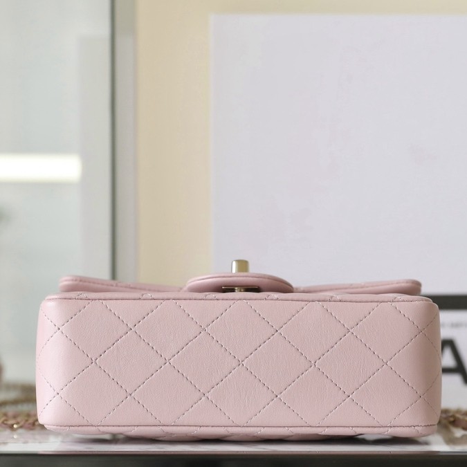 24P手柄口蓋包 CF羊皮大Mini手提包 粉色_5