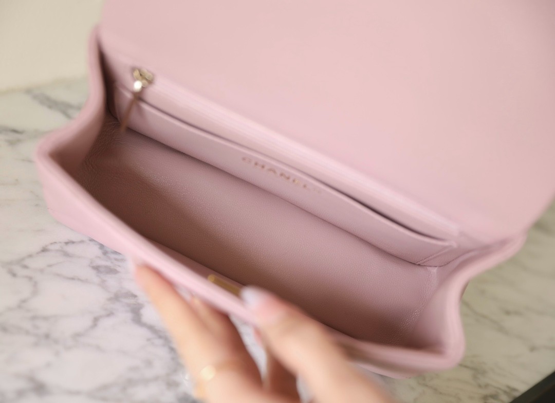 24P手柄口蓋包 CF羊皮大Mini手提包 粉色_6