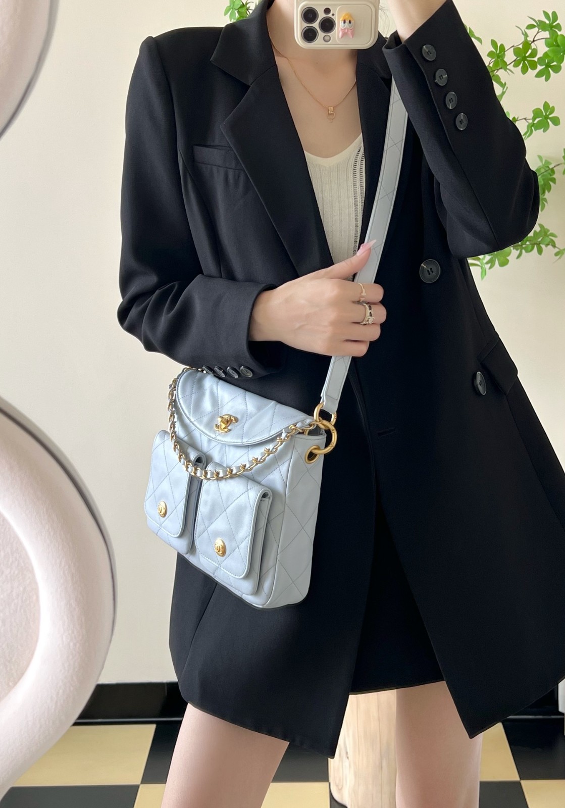 24P 郵差包/嬉皮包淡灰藍 小號_8