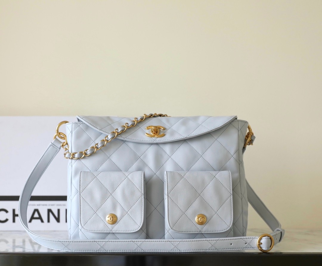 24P 郵差包/嬉皮包 淡灰藍大號_2