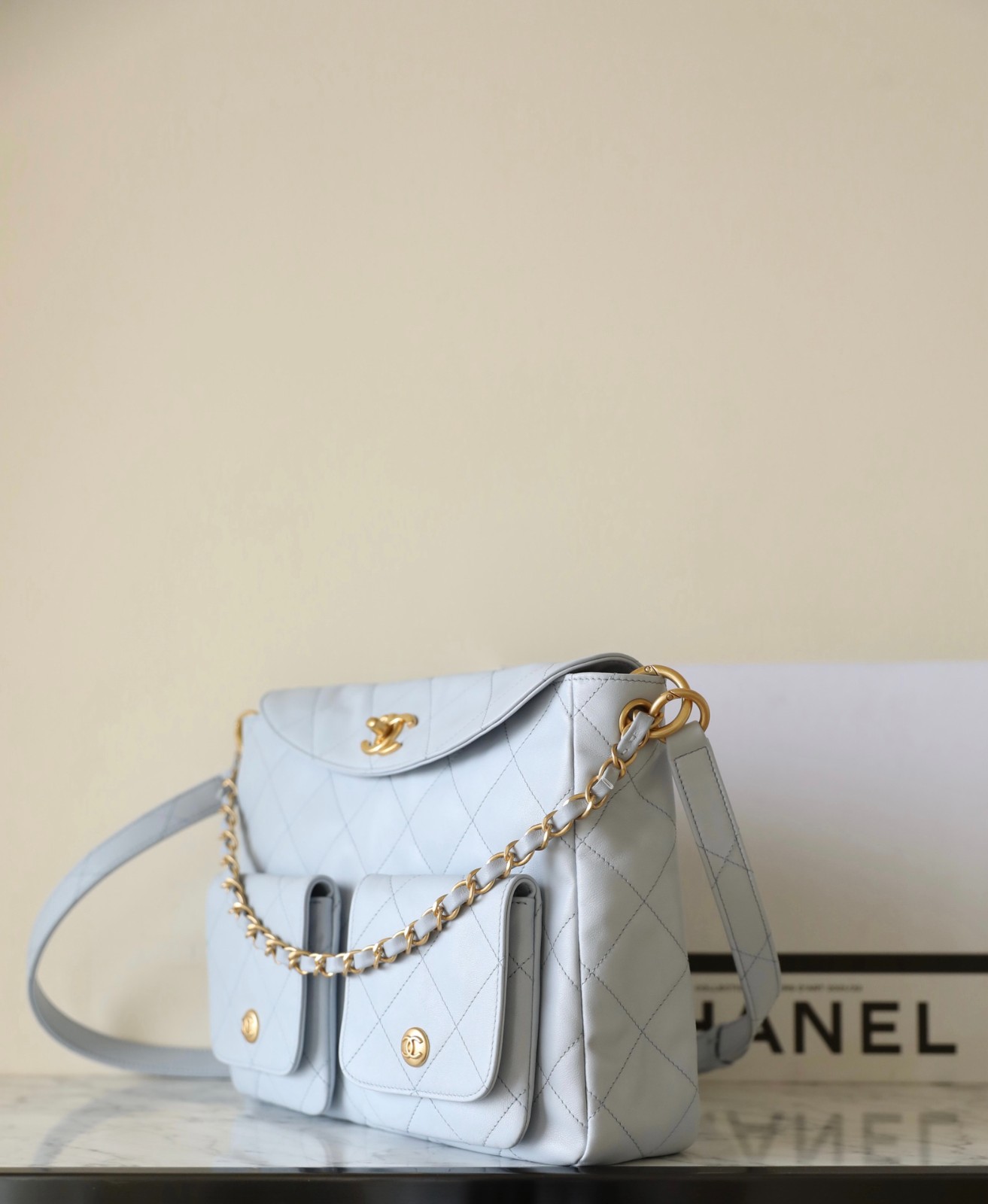 24P 郵差包/嬉皮包 淡灰藍大號_3