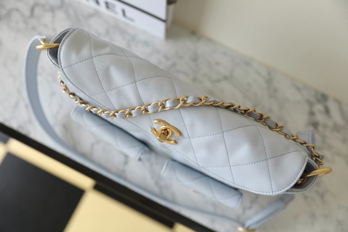 24P 郵差包/嬉皮包 淡灰藍大號_5