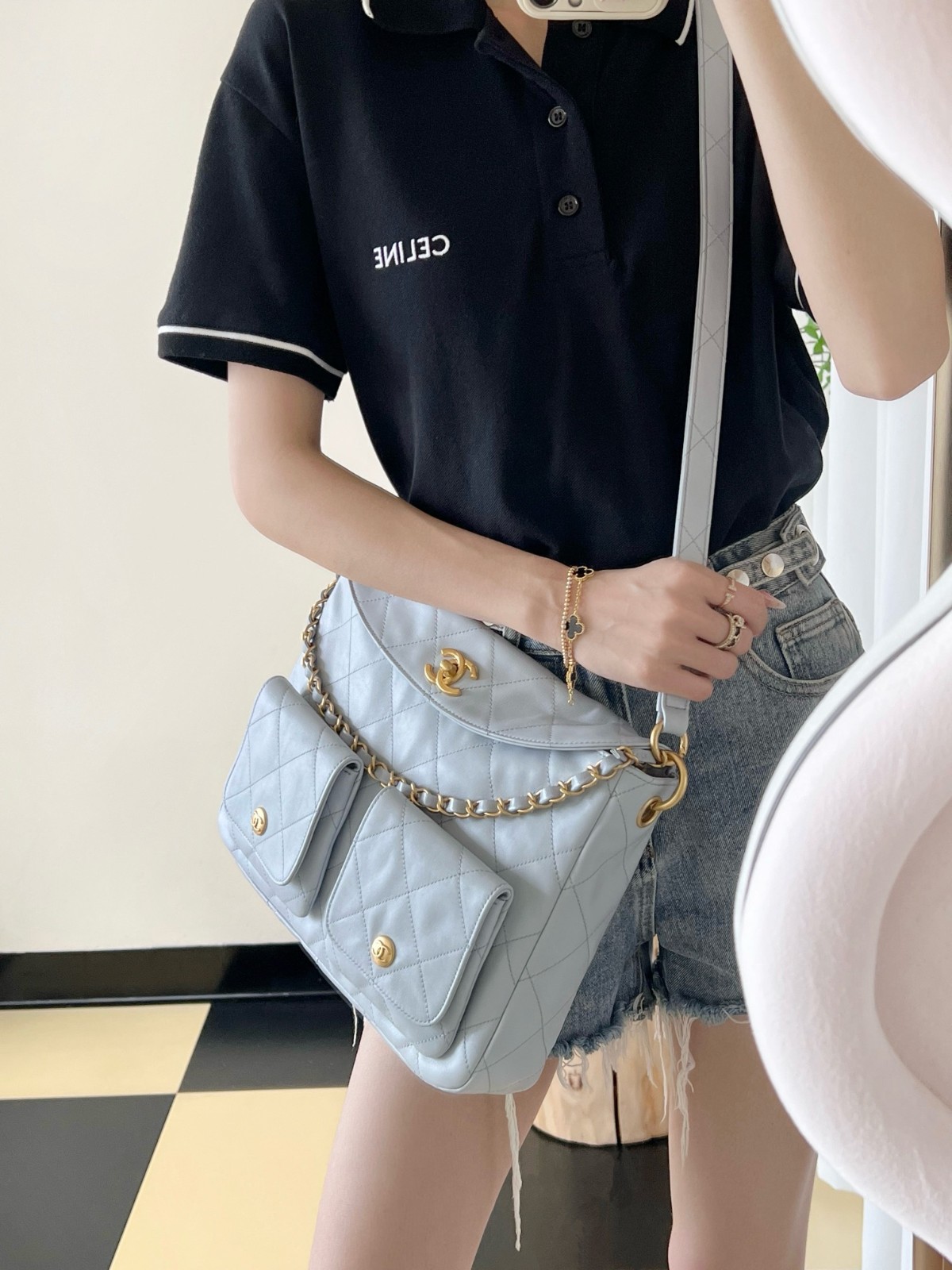 24P 郵差包/嬉皮包 淡灰藍大號_8