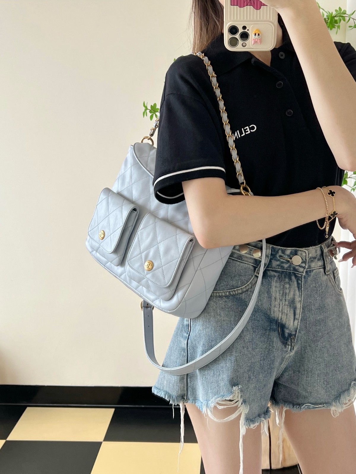 24P 郵差包/嬉皮包 淡灰藍大號_9