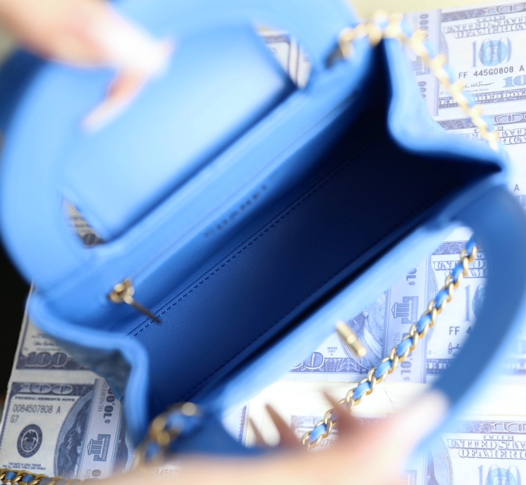 24P系列Kelly手提鏈條包大號 海藍_5