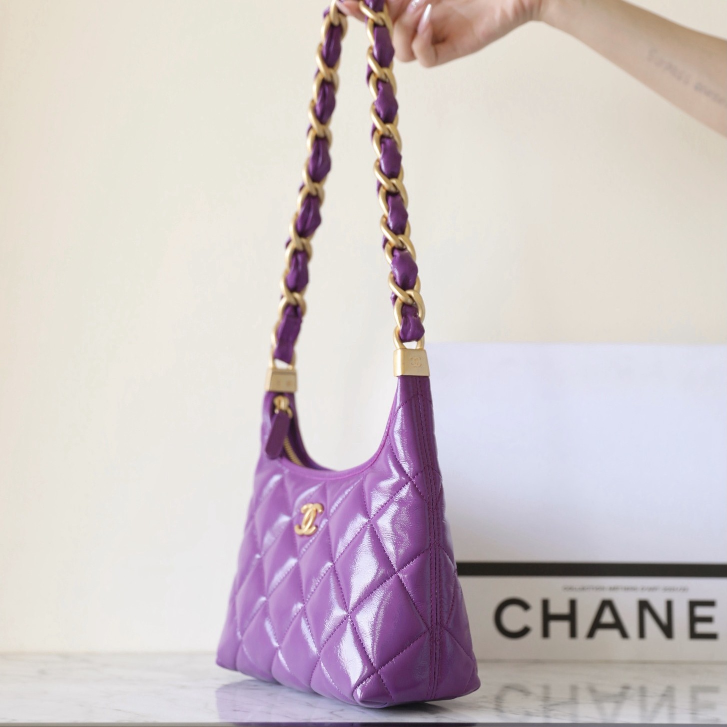 24A亮面羊皮腋下包紫色 小號_3