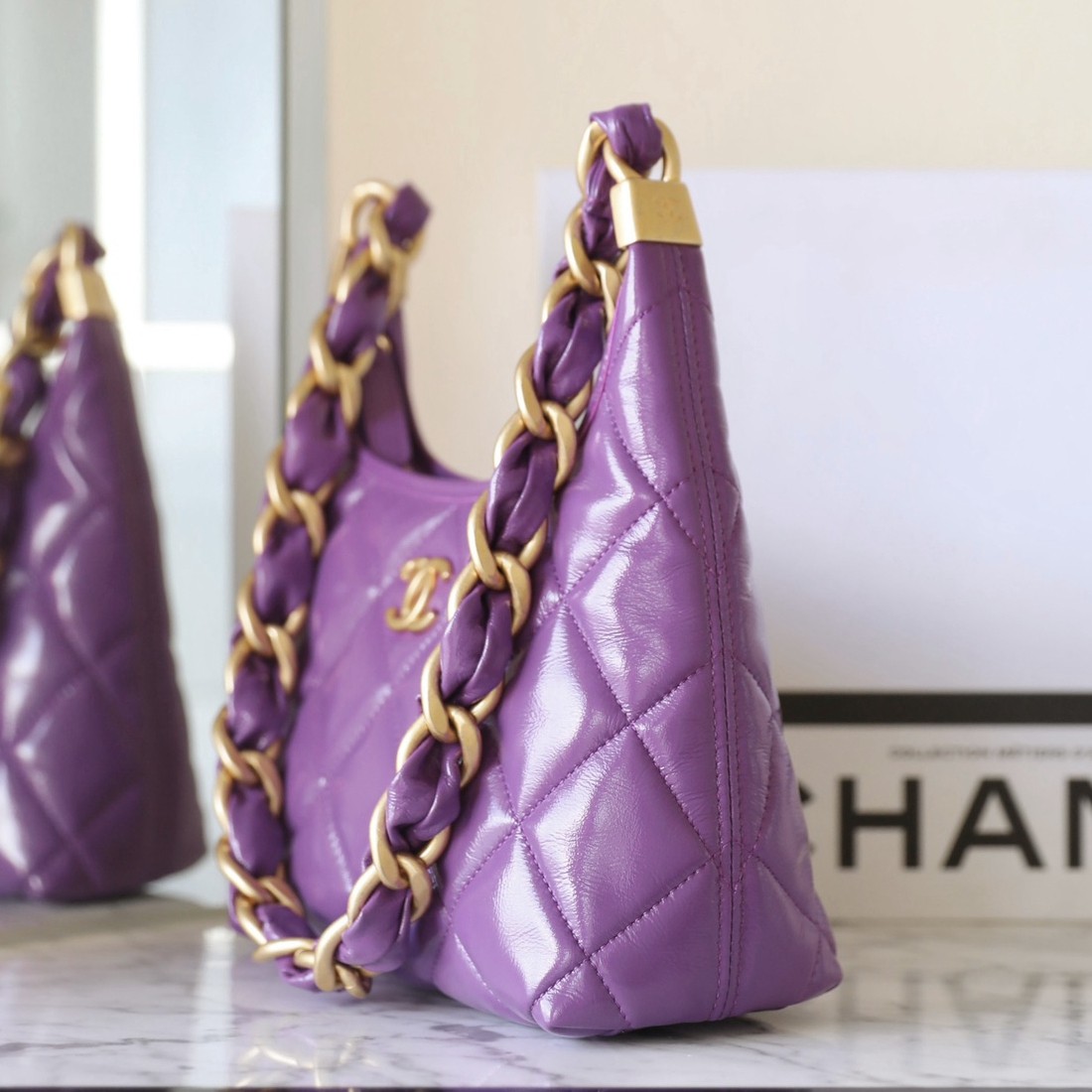 24A亮面羊皮腋下包紫色 小號_2