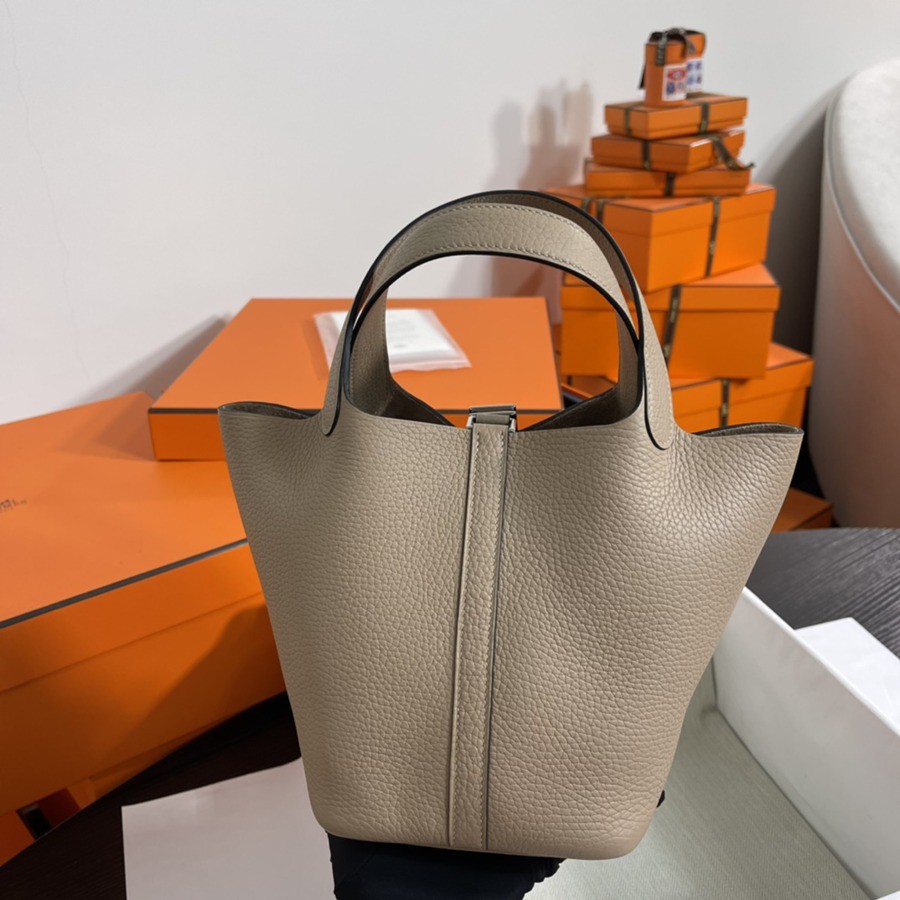 菜籃子Picotin 18 風衣灰銀扣 TC皮_3