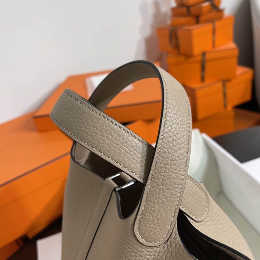 菜籃子Picotin 18 風衣灰銀扣 TC皮_5