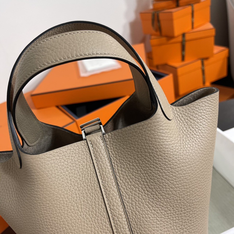 菜籃子Picotin 18 風衣灰銀扣 TC皮_4