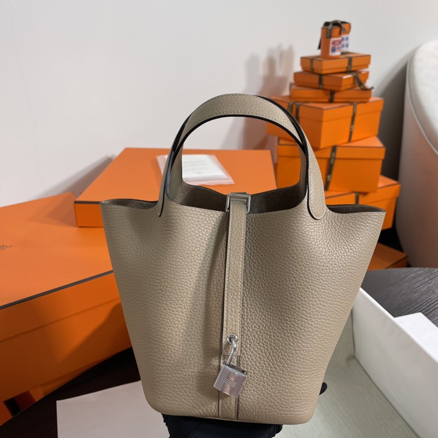 菜籃子Picotin 18 風衣灰銀扣 TC皮_8