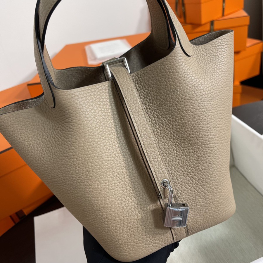 菜籃子Picotin 18 風衣灰銀扣 TC皮_9