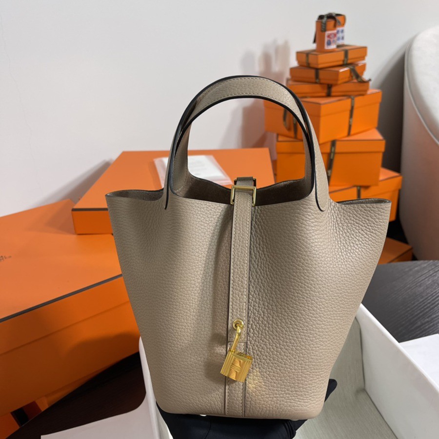 菜籃子Picotin 18 風衣灰金扣 TC皮_2