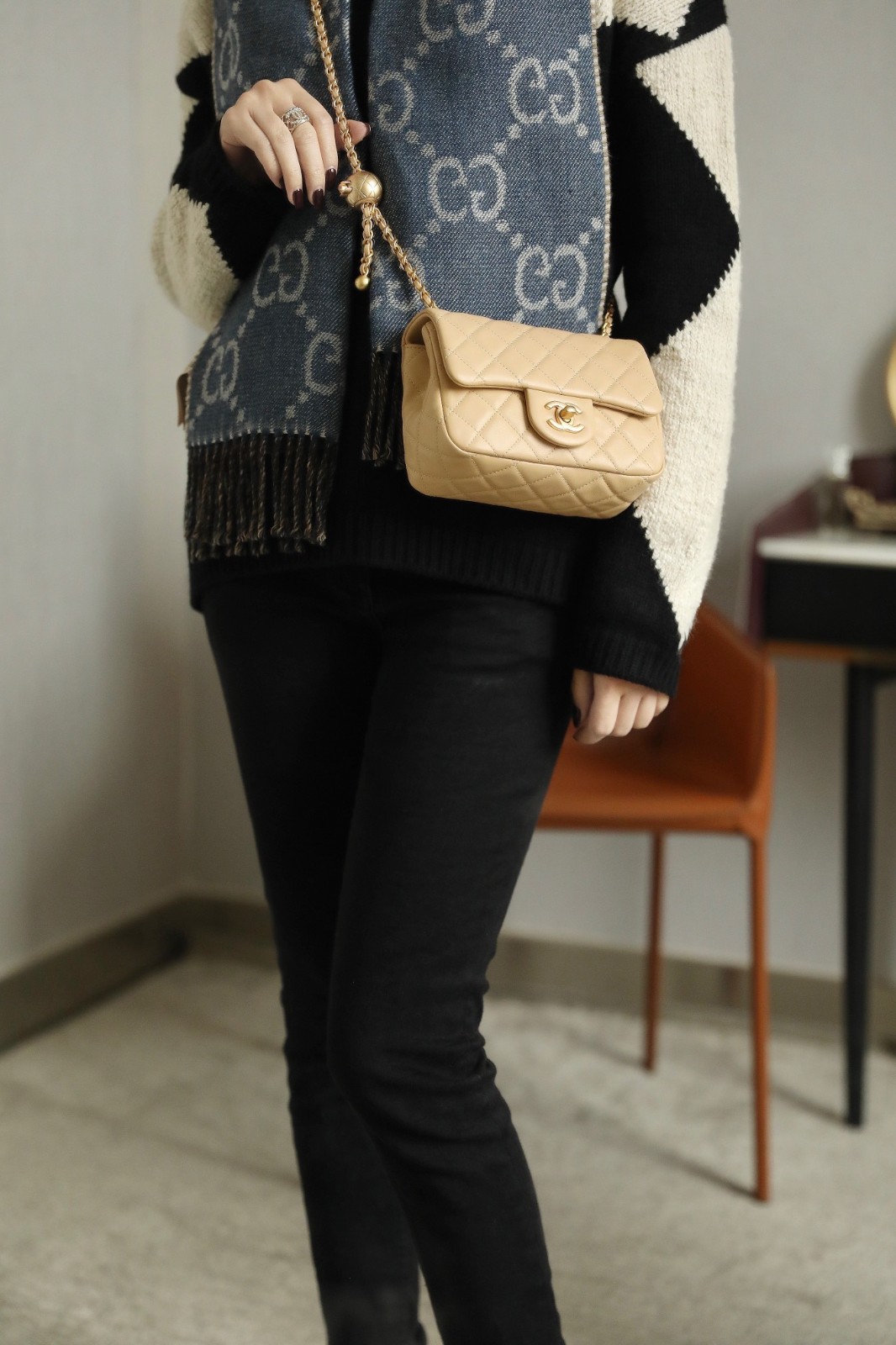 23K金屬球方胖子杏色_9