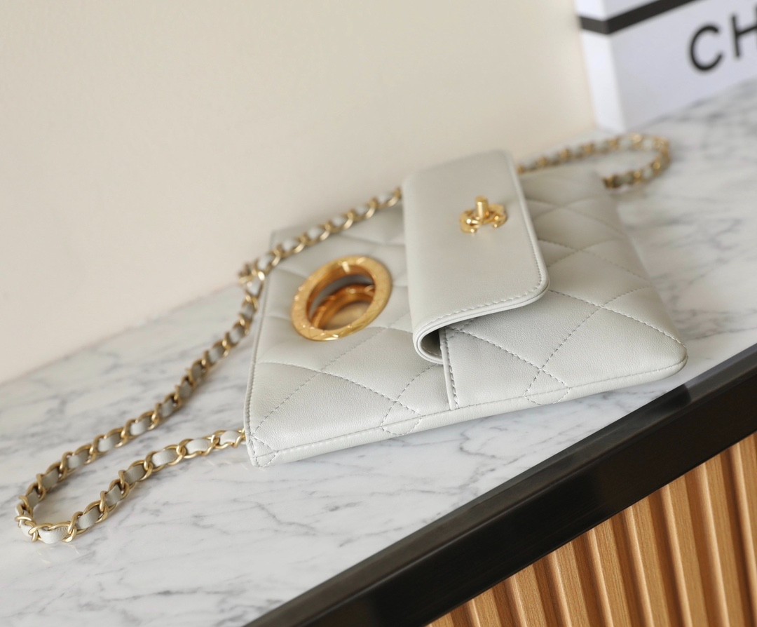 24B鏈條手拿包 奶灰色_3