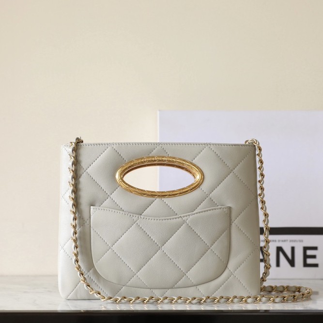 24B鏈條手拿包 奶灰色_5