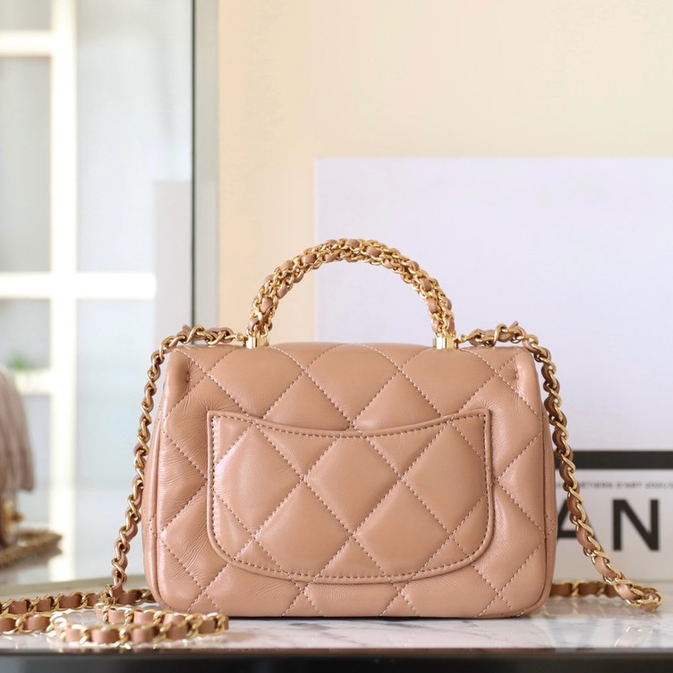 24B秋冬擰鏈手柄郵差包小號 奶茶色_4