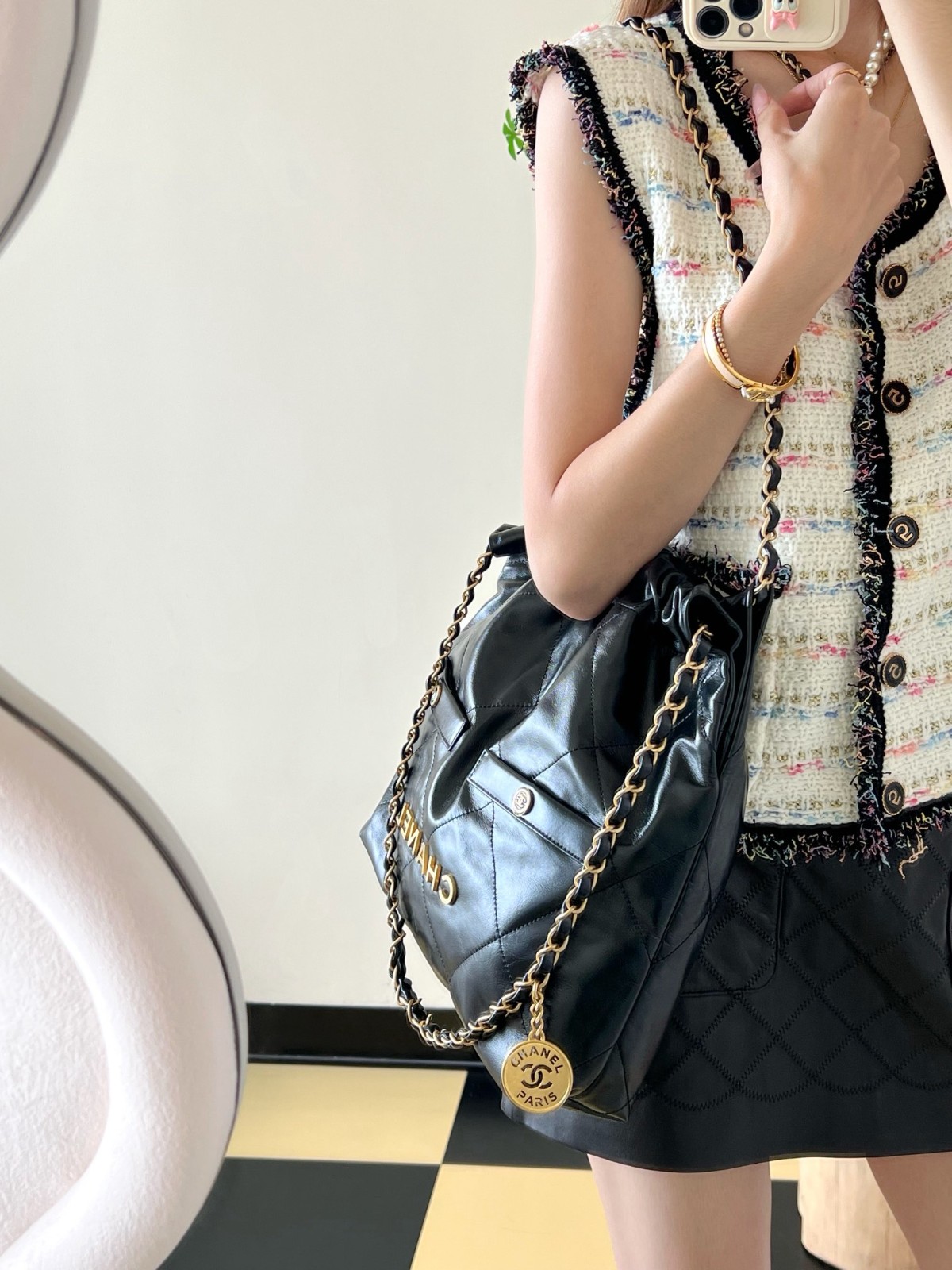 24B秋冬 雙口袋22Bag黑色 小號_2