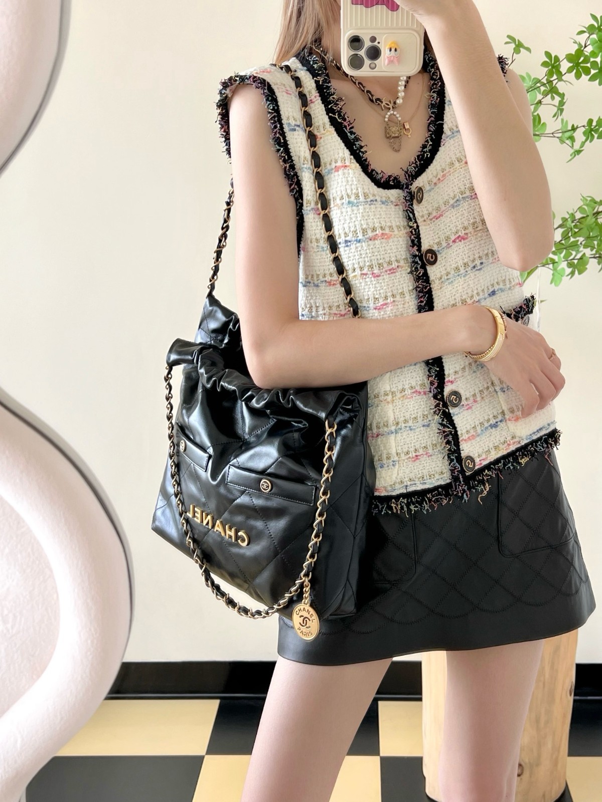 24B秋冬 雙口袋22Bag黑色 小號_3