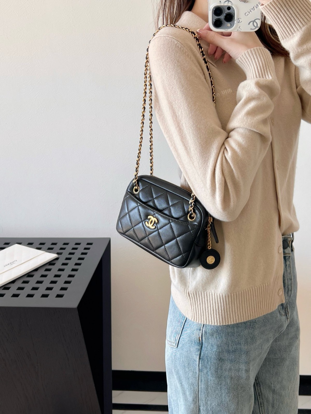 24K 秋冬金幣相機包Mini黑色_2