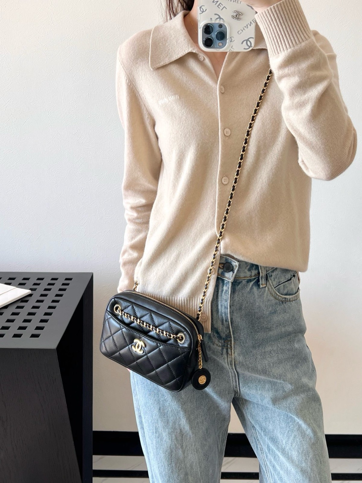 24K 秋冬金幣相機包Mini黑色_3